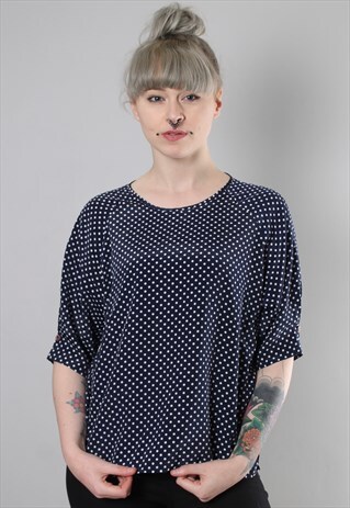 VINTAGE 80S SATIN POLKA DOT PATTERNED LOOSE FIT TOP