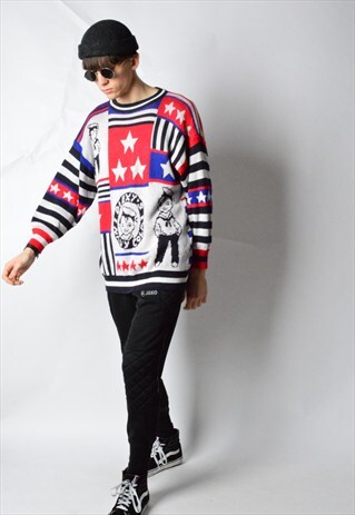 VINTAGE 80S COLOUR BLOCK KNIT DROP SHOULDER JUMPER
