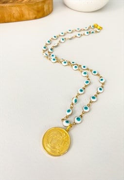 Eye Chain Coin Charm Necklace