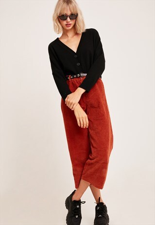 CROPPED PALAZZO TROUSERS - BROWN CORDUROY