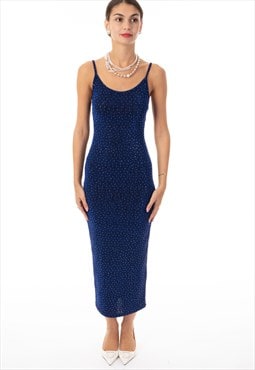 Scooped-neck sleeveless metallic-knit maxi dress in Blue