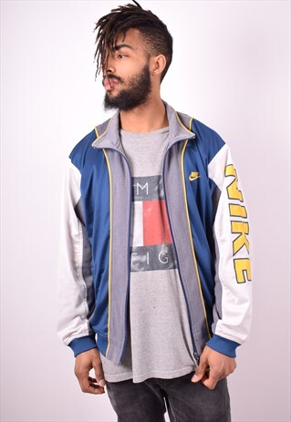 NIKE MENS VINTAGE TRACKSUIT TOP JACKET LARGE BLUE 90S