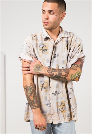 VINTAGE 80S CRAZY PRINT SHIRT / S1650