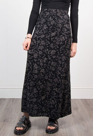VINTAGE 90'S BLACK PATTERNED GRUNGE MAXI SKIRT