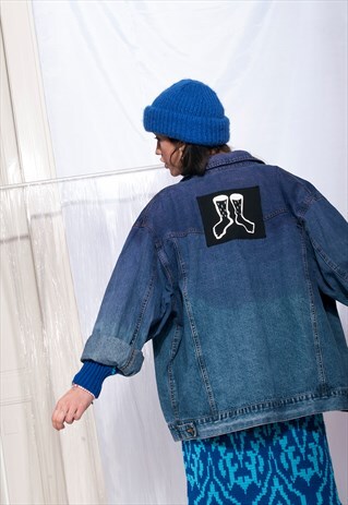 REWORKED VINTAGE DENIM JACKET OVERDYED FEMINIST PATCH JACKET