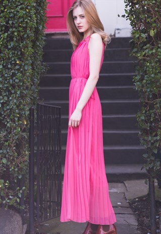 FULL LENGTH PLEATED CHIFFON MAXI DRESS IN PINK WEDDING NIGHT