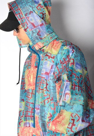 VINTAGE 90S COLOURFUL LIGHTWEIGHT SHELL HOODED JACKET