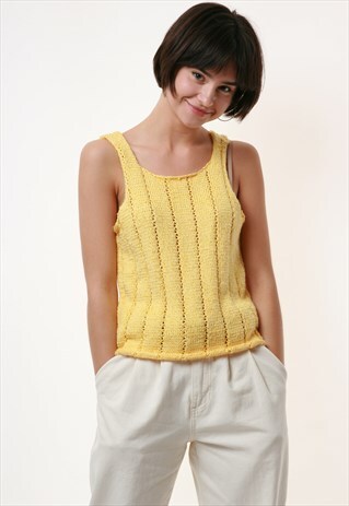 80S VINTAGE HANDKNITTED COTTON YELLOW VEST 1789