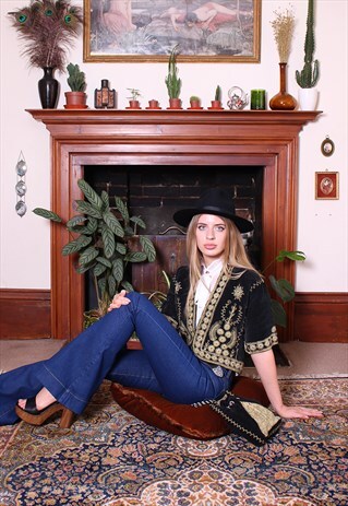 ANTIQUE TURKISH OTTOMAN BLACK VELVET EMBROIDERED JACKET