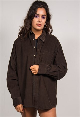 VINTAGE 90'S DARK BROWN CORD LONG SLEEVE SHIRT