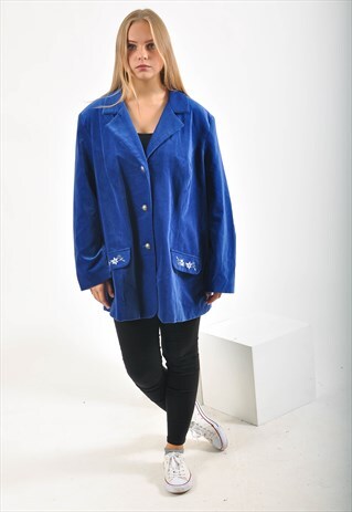 VINTAGE VELVET BLAZER JACKET IN BLUE