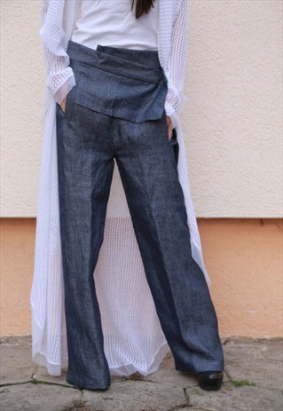 DROP CROTCH PANTS LOOSE DENIM PANTS UNISEX WIDE LEG F1560