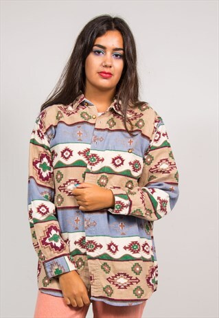 VINTAGE 90'S WAVEY ABSTRACT PATTERN FLANNEL FESTIVAL SHIRT