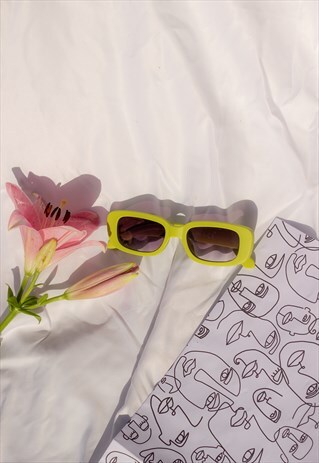 LIME GREEN ROUNDED RECTANGLE 90S LOOK SUNGLASSES