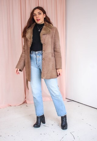 VINTAGE 70S BELTED SHEARLING JACKET IN CARAMEL