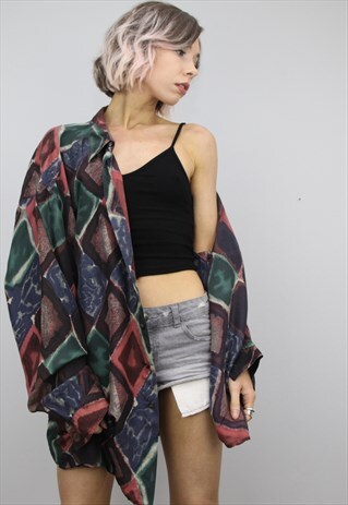VINTAGE 80S/90S OVERSIZED PATTERNED SILK SHIRT