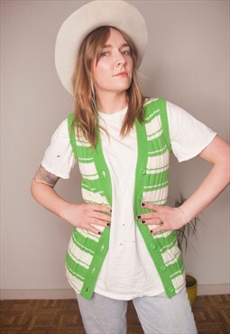 1970s Green and White Knit Vest