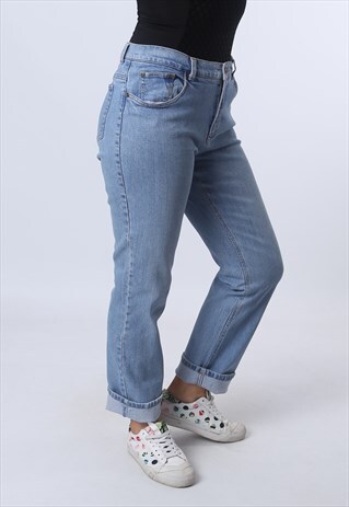 MID-HIGH WAISTED DENIM JEANS STRAIGHT VINTAGE UK 12 (K94G)