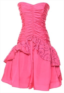 Vintage 1980s Strapless Pink Party Dress - XS