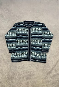 Vintage Knitted Cardigan Alpaca Patterned Alpaca Wool Knit