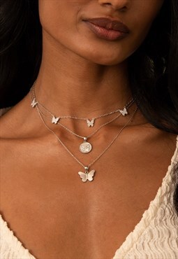 Silver Butterfly Choker - 18ct White Gold Plated