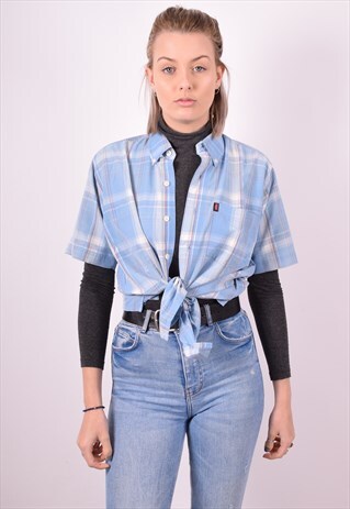 LEVI'S WOMENS VINTAGE SHIRT MEDIUM BLUE CHECK 90S