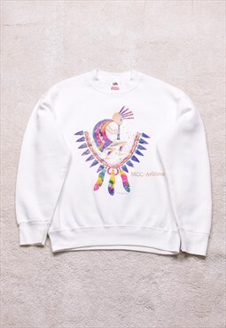 Women's True Vintage 90s Aztec Print White Sweater