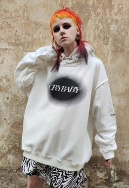 Cry-baby hoodie fleece premium graffiti pullover white cream