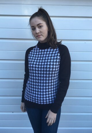 WOMENS VINTAGE 80S JUMPER BROWN WHITE PATTERNED TURTLE NECK