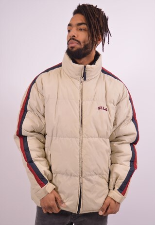 FILA MENS VINTAGE PADDED JACKET XL BEIGE 90S