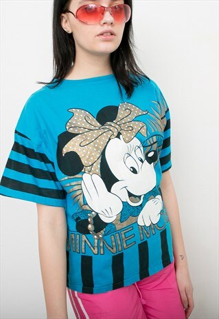 VINTAGE TURQUOISE BLUE MINNIE MOUSE LOGO T-SHIRT WALT DISNEY