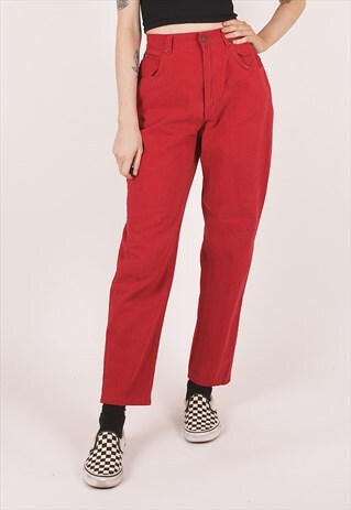 red mom jeans