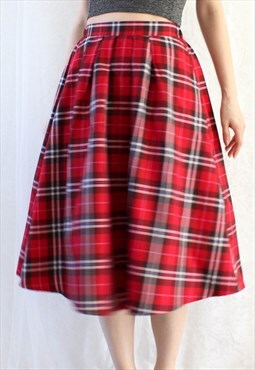 Vintage Maxi Skirt Grid Red Pink S B1081