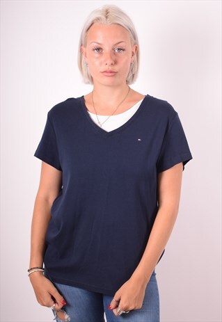 TOMMY HILFIGER WOMENS VINTAGE T-SHIRT TOP XXL BLUE 90S