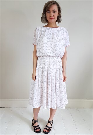 VINTAGE 80'S WHITE AND RED PLEATED SUMMER DRESS