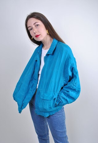 90S BLUE MINIMALIST WINDBREAKER, RAVE BOMBER JACKET, SIZE M