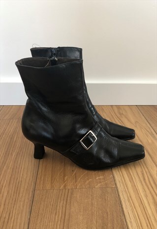 VINTAGE LEATHER BLACK SHOES BUCKLE SIZE 7