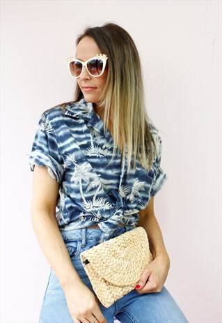 VINTAGE 90'S BLUE HAWAIIAN PRINT SHIRT BLOUSE