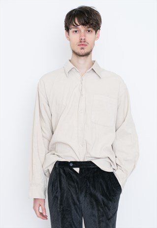 VINTAGE WHITE STRIPED LONG SLEEVE RETRO SHIRT