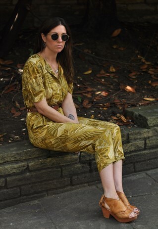 VINTAGE 80'S LEAF PRINT JUMPSUIT