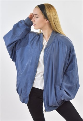 VINTAGE 90S BLUE SILK BOMBER JACKET