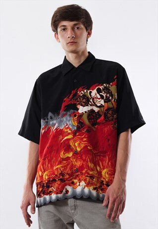 VINTAGE TATTO PRINT SAMURAI DRAGON 90S BLACK ALOHA PATTERNED
