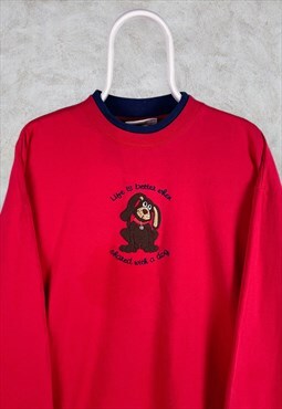 Vintage Dog Embroidered Red Sweatshirt XL