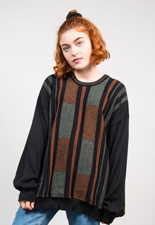 90'S VINTAGE BLACK OVERSIZE GRANDAD STYLE KNIT JUMPER