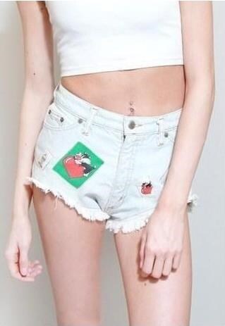 VINTAGE 1990'S FAKS DISNEY PATCHED BLUE DENIM SHORTS