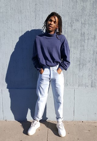 90S MINIMALIST SPORTWEAR TURTLE NECK BLUE TEE XXL