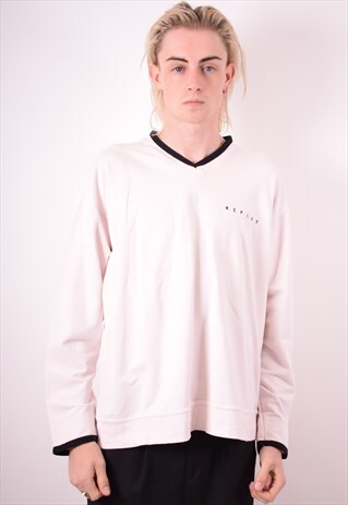 REPLAY MENS VINTAGE SWEATSHIRT JUMPER LARGE WHITE 90S