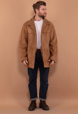 Vintage 90's Men Sherpa Lined Coat in Light Brown
