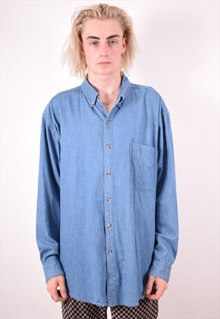 MENS VINTAGE DENIM SHIRT XL BLUE 90S