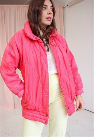 VINTAGE 80S PUFFER JACKET IN PINK DIAMOND QUILT